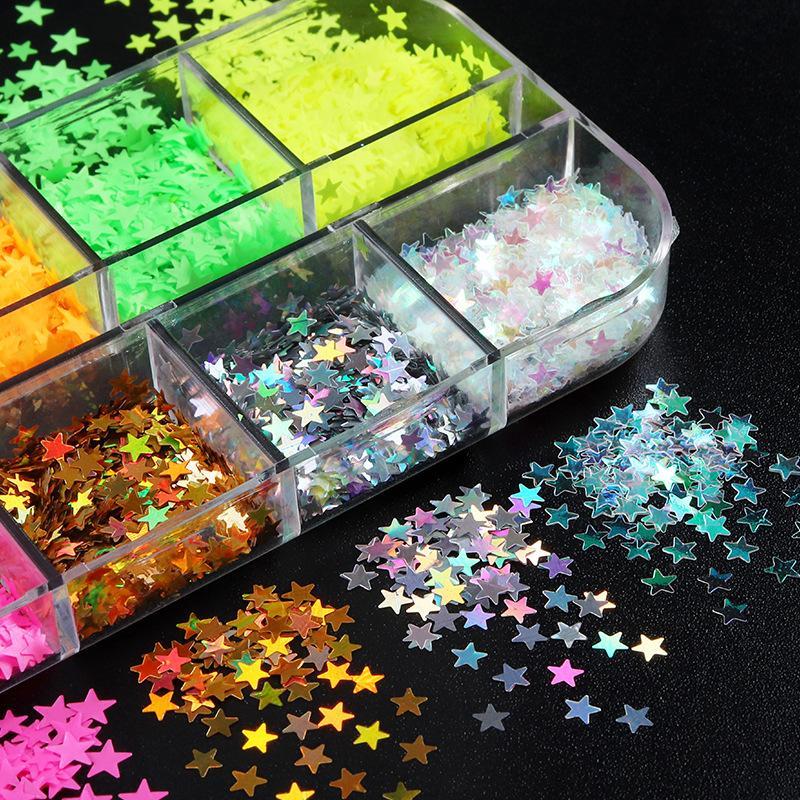 12 Grids Mini Star Y2K Nail Sequins Sparkle Glitter Flakes Nail Art Accessories for Professional Salon Use