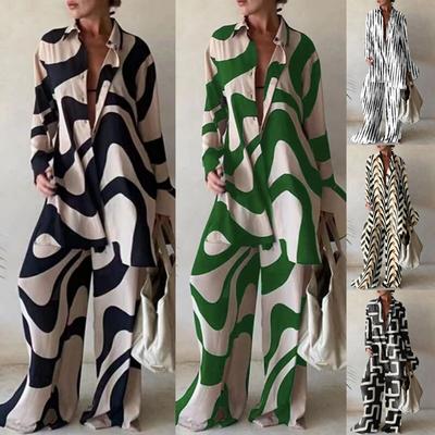 Tooxika, новая модная рубашка с длинными рукавами с принтом, прямые брюки, повседневный комплект из двух предметов