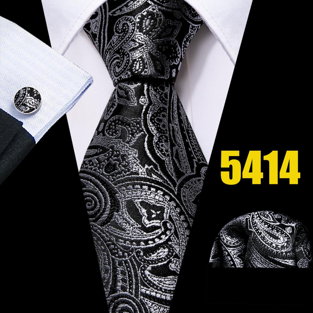 Barry.Wang Мужские модные галстуки с цветочным принтом, тканые шелковые галстуки с пейсли, носовые платки, запонки, формальные повседневные деловые галстуки