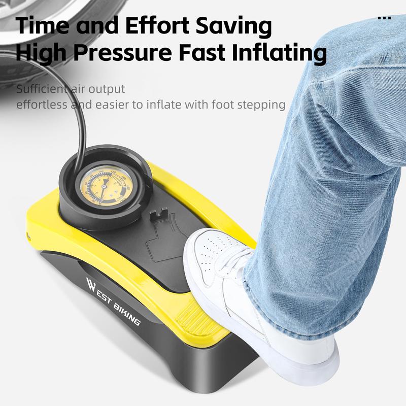 WEST BIKING 160PSI Foot Pump With Gauge Portable Labor-Saving Bicycle Tire Inflator For Schrader&Presta Valve MTB Road Bike Pump