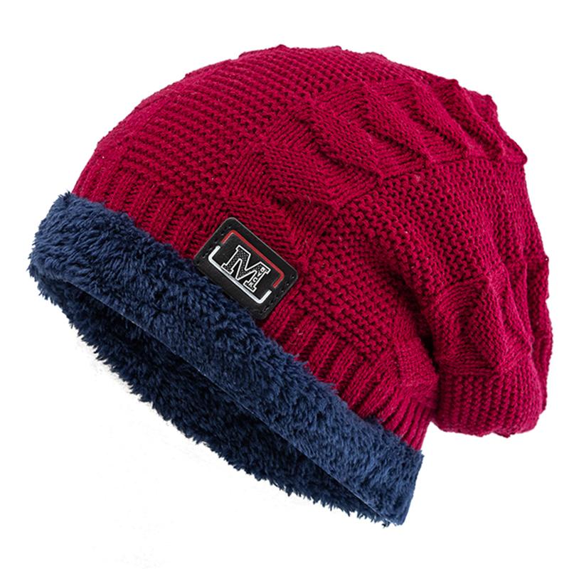 Новая теплая зимняя шапка унисекс, модные вязаные шапки с надписью M для мужчин и женщин, толстая лыжная шапка с меховой подкладкой, капот