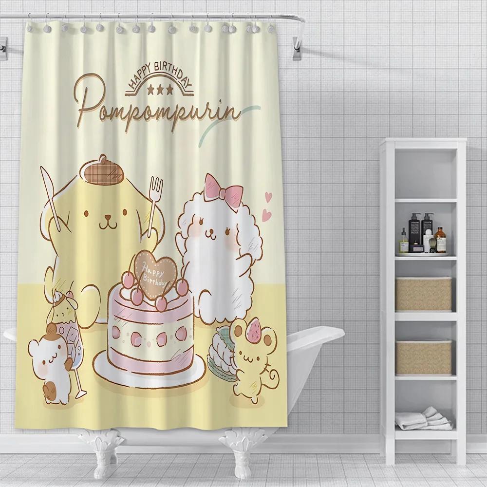 Милая мультяшная шторка для душа P-Pom Pom Purin, водонепроницаемая полиэстеровая ткань с краской, красочные шторки для ванной, шторка с крючком