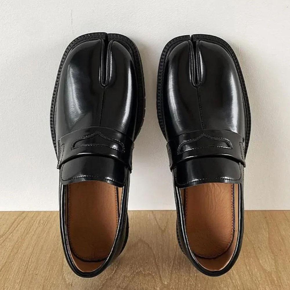 Лоферы с раздельным носком для женщин и мужчин. Туфли-таби. Лоферы на платформе и толстом каблуке. Повседневная кожаная обувь. Большой размер 46.