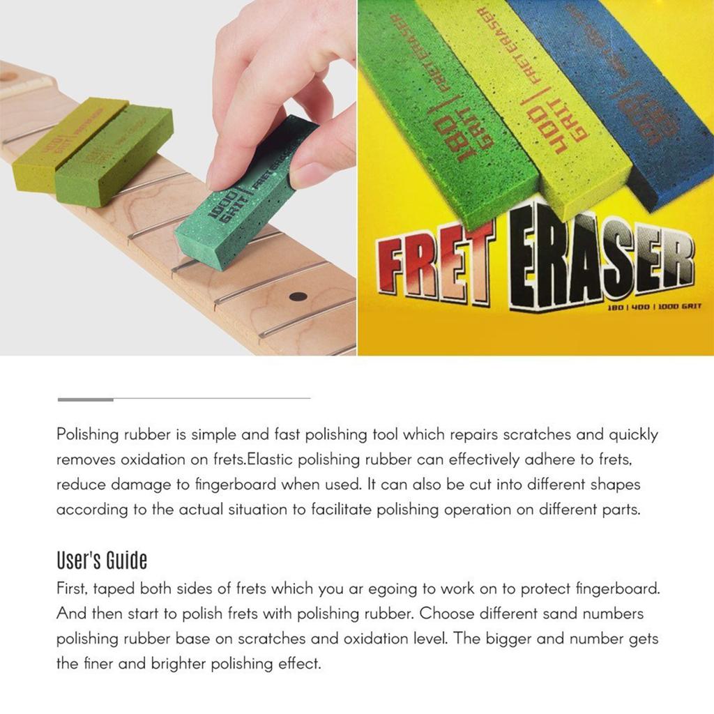 Guitar Fret Polishing Erasers Abraisive Rubber blocks for Polishing Fret Wire 180 Grit & 400 Grit &1000 Grit Set of