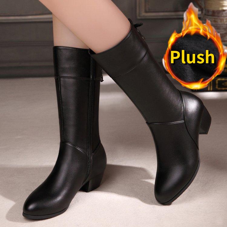 Зимние женские длинные сапоги с плюшем и толстым утеплителем. Короткие сапоги в английском стиле. Мотоциклетные ботинки.