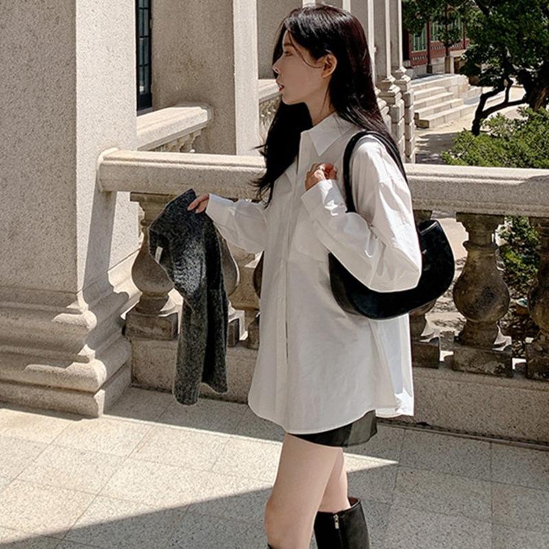 Повседневная белая свободная рубашка с длинным рукавом для женщин, весна-весна, корейский стиль, топ