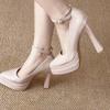 Fashion Small High-heeled Shoes Women's Platform 2025 Spring New One-word Buckle Strap Single Shoes