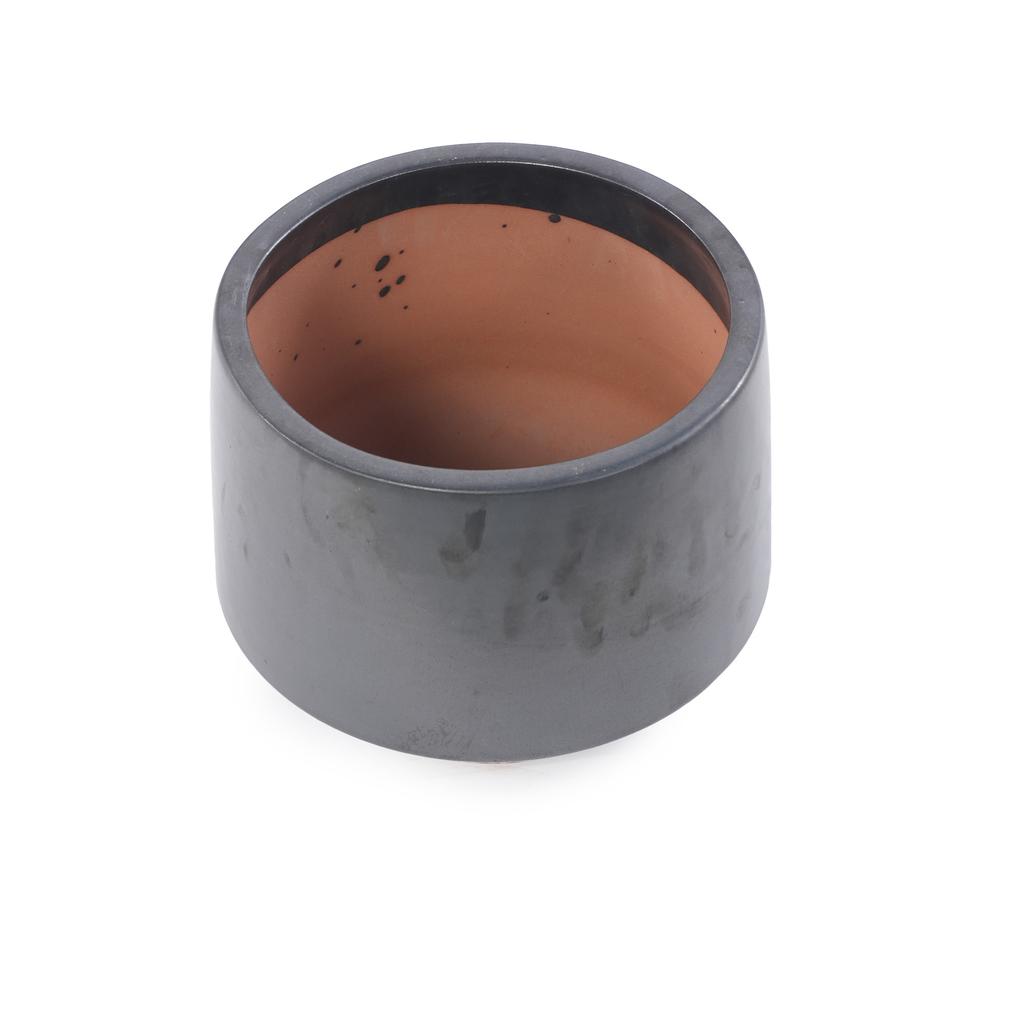 Handcrafted Ceramic Plant Pot Set 3-Piece (diameter 38/28/22 cm), Matte Black Glaze, Frost-Resistant, Drainage Hole