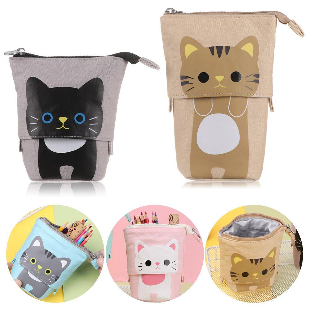 New School Supplies Stationery Makeup Pouch Cat Pencil Case Flexible Pen Bag Zipper Storage Box