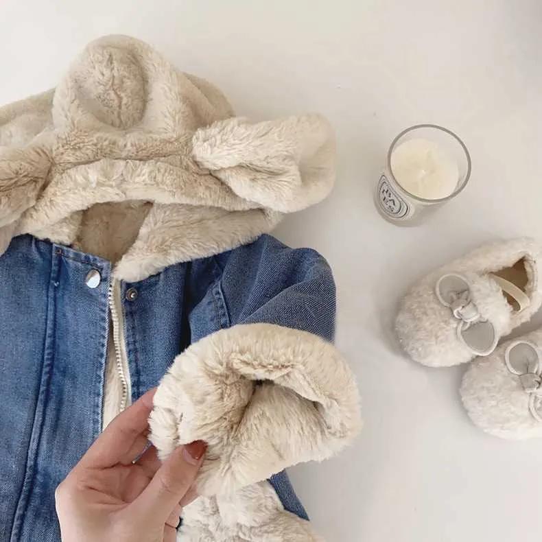 Детская флисовая утолщенная джинсовая куртка стиль зима новая корейская теплая джинсовая одежда для девочек мальчики детская мода