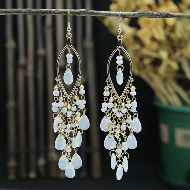 Bohemian Long Earrings Women'S Style Fashion Exaggerated Water Drop Fringed Earrings Temperament Ear Jewelry