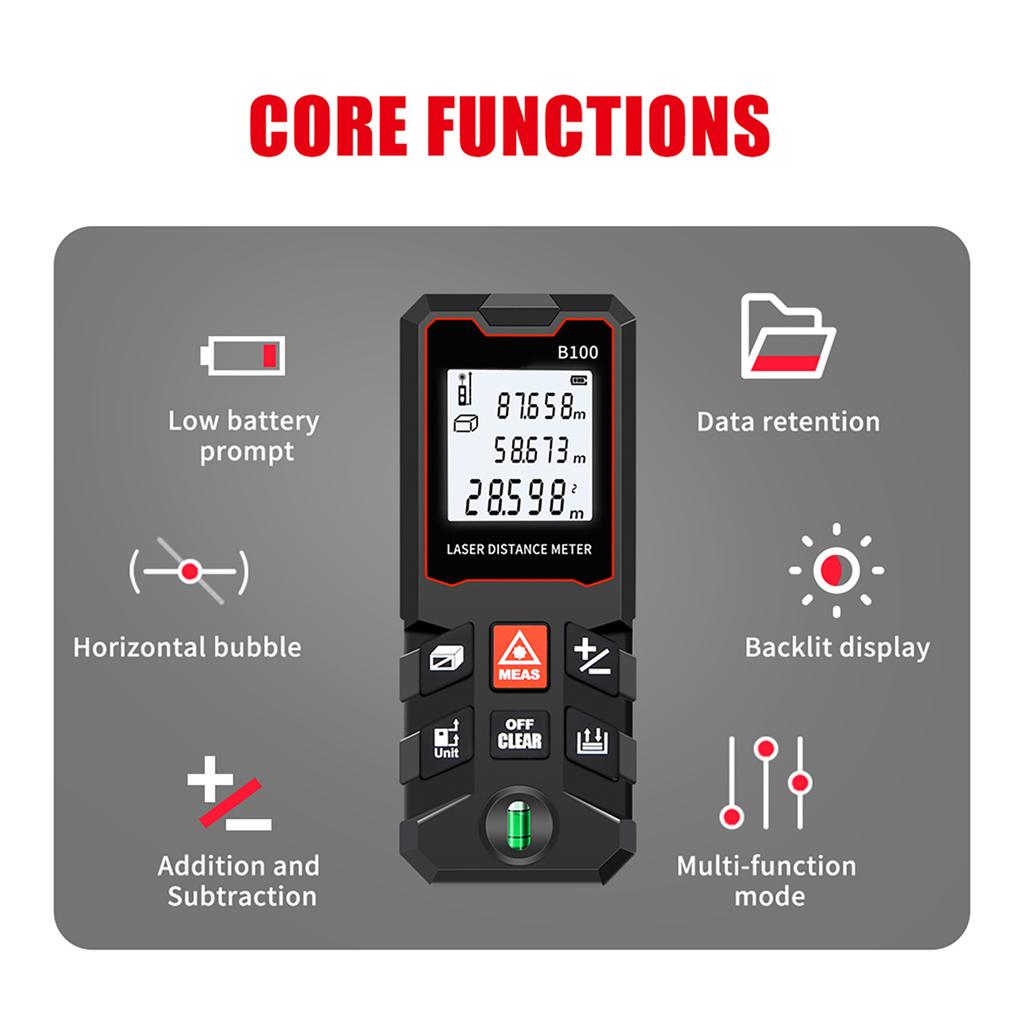 40m Msure LCD Digital Distance Meter with Bubble Range Finder Distance/ Ar/ Volume/ Pythagorn Msuring Tool Unit ing