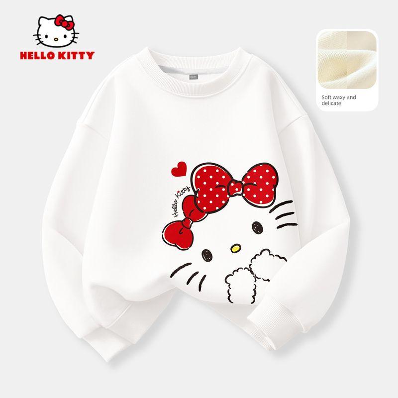 Флисовая толстовка для девочек Hello Kitty Красная 2025 Новая Стильная для Детей Старшего Возраста Детская Знак Зодиака Топ Модный
