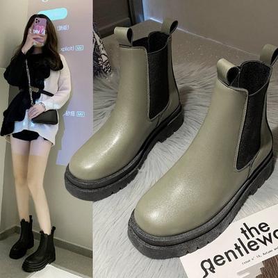 Ботинки Челси на платформе Женская дизайнерская обувь 2024 Новая мода в британском стиле Кожаные ботильоны с круглым носком Женские ботильоны без шнуровки