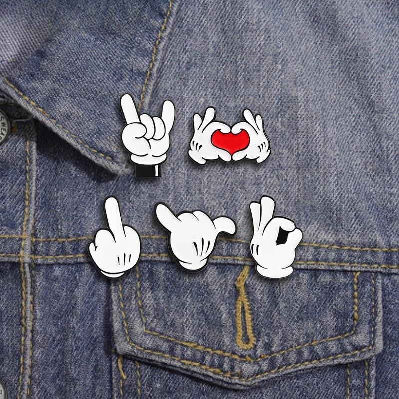 Cartoon Finger Gesture Love You Brooch Enamel Pin Creative Metal Decoration Brooch Backpack Lapel Badge Jewelry Gift for Friends