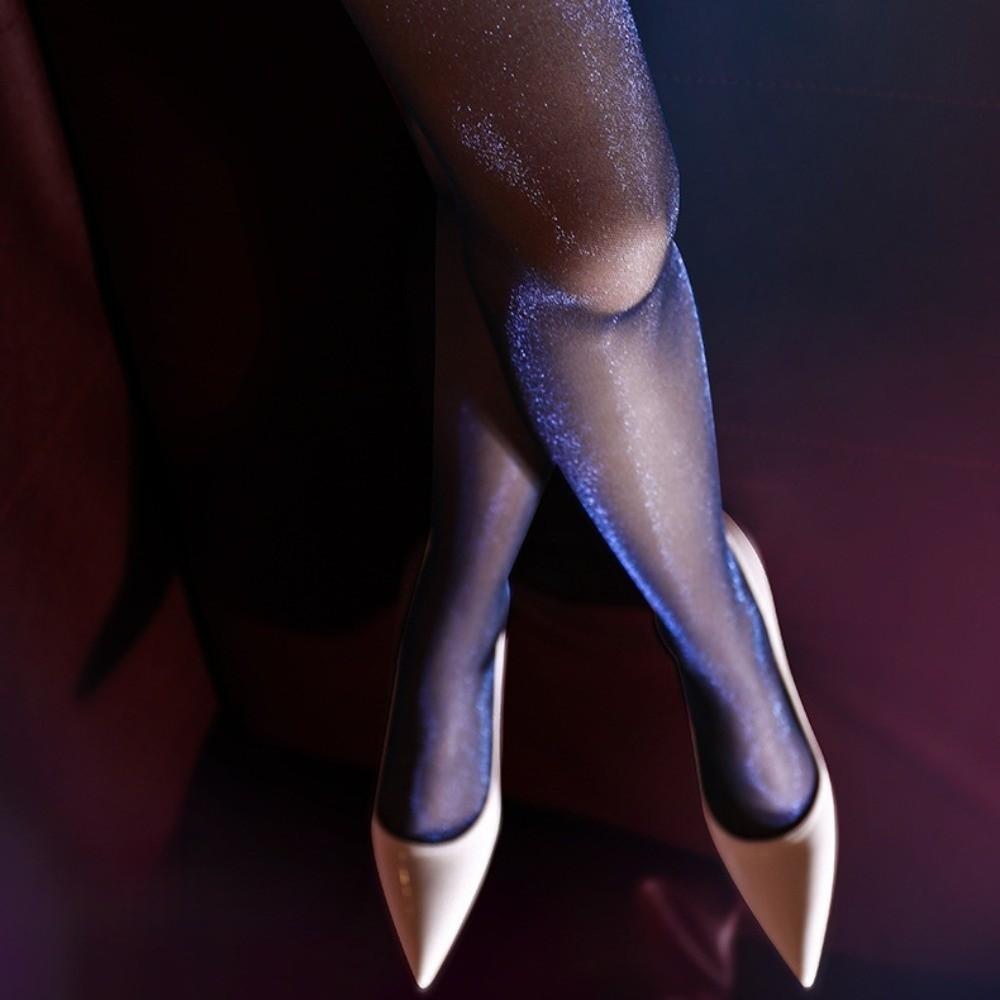 High Waist Open Crotch Pantyhose Transparent Silk Stockings Bling Glitter Socks  Nightclub