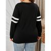Women's Casual V Neck Pullover Long Sleeve Striped Colorblock  Oversized Shirts