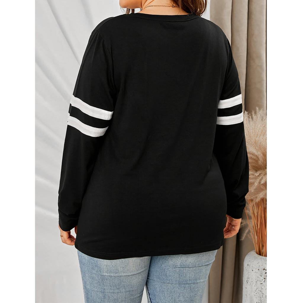 Women's Casual V Neck Pullover Long Sleeve Striped Colorblock Oversized Shirts