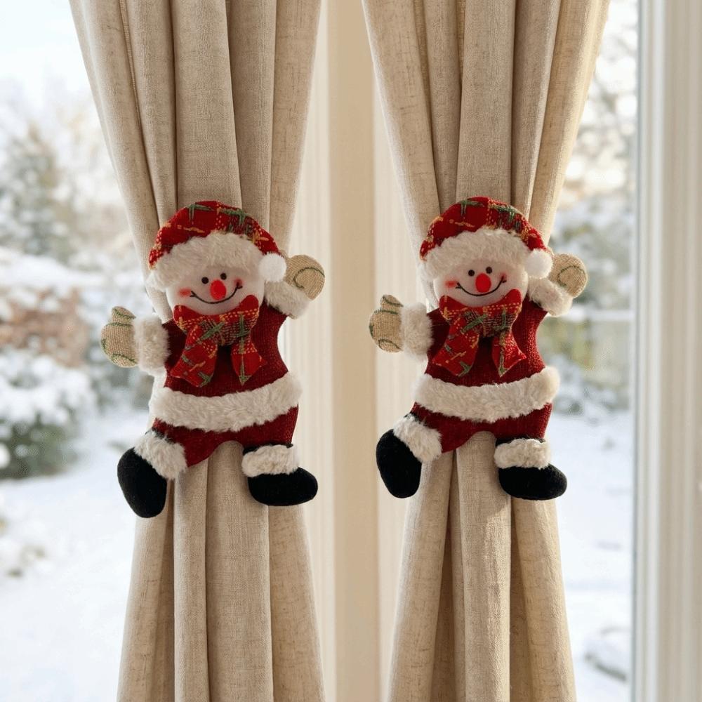 2pcs/set Decorative Snowman Curtain Holder Cartoon Doll Window Curtain Fastener Party Ornament