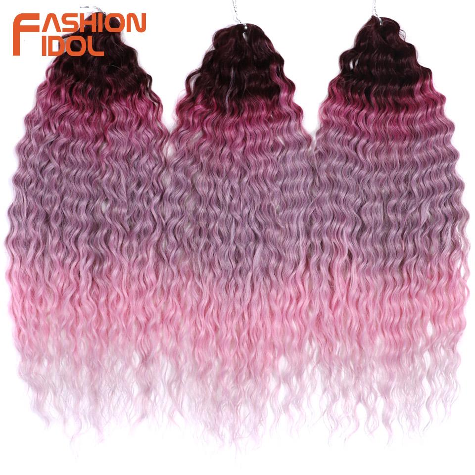 FASHION IDOL Ariel Twist Crochet Hair Synthetic 22 Inch 3 PCS Water Wave Hair Extensions Ombre Rainbow Color Braid Curly Hair