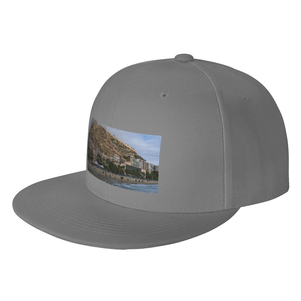 Fashion View of the Alicante waterfront and beach in Spain Flat Brim Sun Hat Sporty Style Hats For Unisex