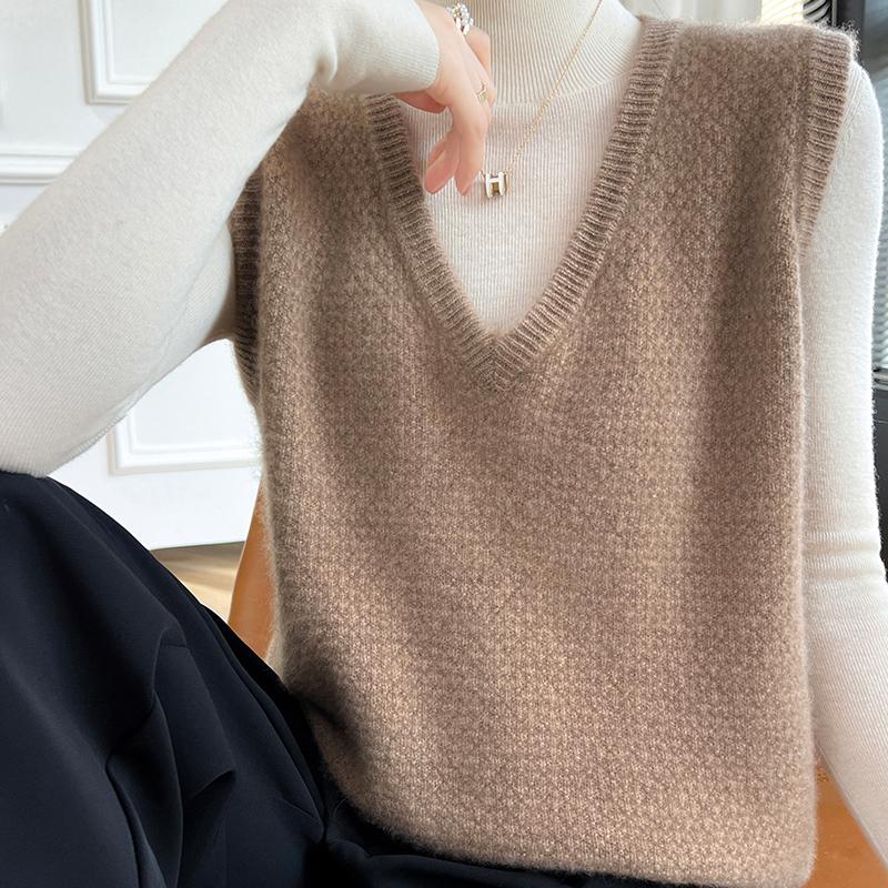 Женский кашемировый жилет Qinghe Cashmere 30% кашемир 70% шерсть осенне-зимний кашемировый жилет мягкий и теплый