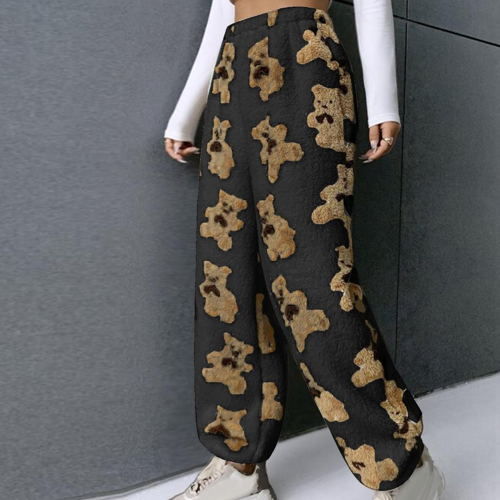 Women's Cute Teddy Bear Plush Pajama Pants, Soft, Fleece-lined, Warm, Comfortable Plush Pants, Casual Pants