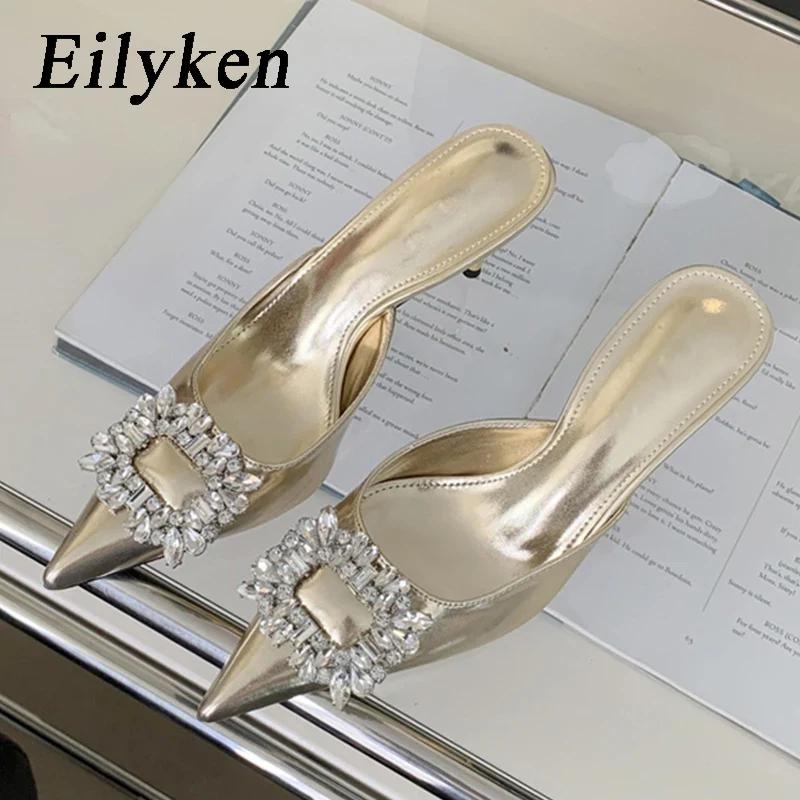 Модные Eilyken Новая Мода Кристальные Тонкие Каблуки Мюли Женские Шлепанцы Элегантные Заостренный Носок Банкет Вечеринка Выпускной Женская Обувь