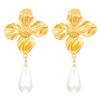High-end Metal Flower Cold Wind Pearl Pendant Earrings Women's Niche Design Temperament Stud Earrings Wholesale
