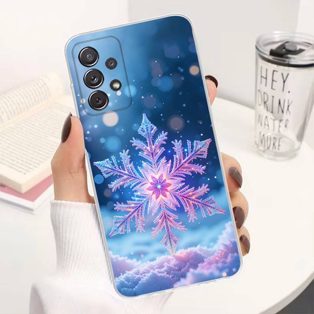 Арт Рождественские Снежинки Для Samsung A51,30,71,S9,Ultra,Lite,S23,22,21,Plus,10,20,FE, Прозрачный, Силиконовый Чехол