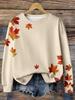 Casual Minimalist Maple Leaf Print Round Neck Loose Fit Long Sleeve Sweatshirt for Women Suitable for Autumn/Winter Clothes Tops