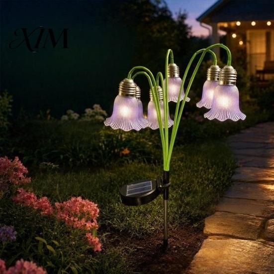 Solar Garden Stake Lights Lily of the Valley Flower Outdoor, Waterproof Lights, Automatic Dusk to Dawn Auto On/Off LED Floral Pathway for Yard