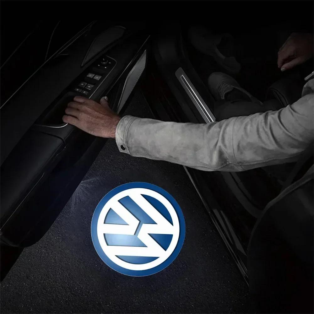 Беспроводная подсветка двери автомобиля с логотипом автомобиля, светодиодный проектор приветствия для Volkswagen VW R Line Golf Polo Tiguan Passat B6 Touran