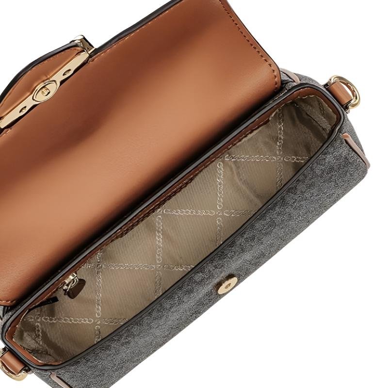 Michael Kors Сумка через плечо Fleur с принтом логотипа, золотая фурнитура, кожаная, женская, коричневая, стандартная