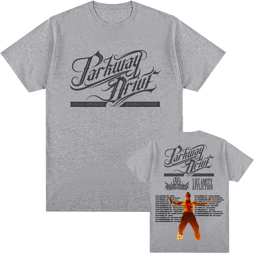 Parkway Drive 20-летний юбилейный европейский тур 2025 Футболка Хлопок Короткий рукав Мода Мужские футболки Унисекс Уличная одежда Принт Футболка