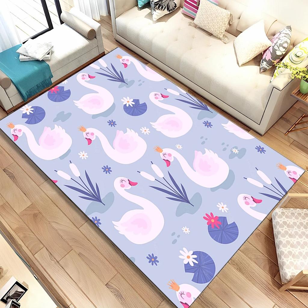 HD Cartoon Cute Swan Cygnus Area Rug,Carpet Rug for Living Room Bedroom Sofa Doormat Decoration, Kids Play Non-slip Floor Mat 3D