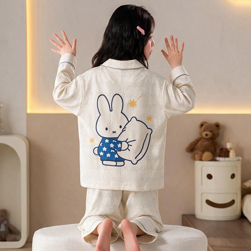 Girls Cotton Pajama Set Long Sleeve Hooded Cardigan Sleepwear Kids 8 Home Wear