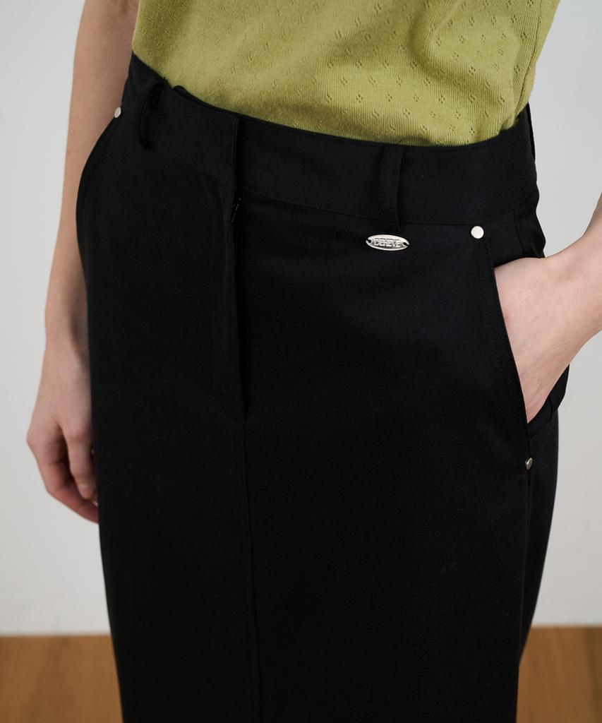 Dehebe Minimal Cotton Long Skirt [Black]