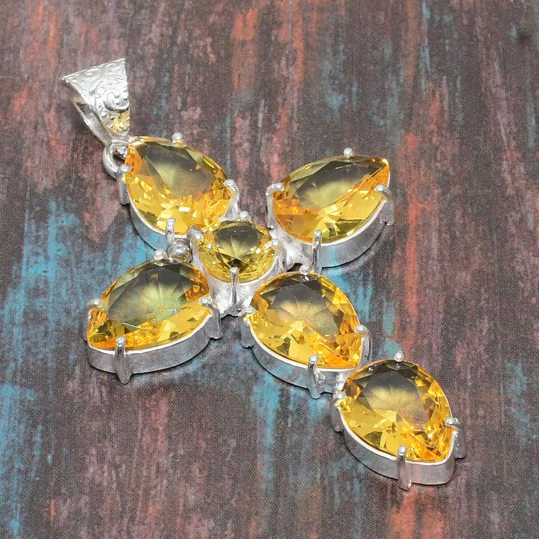 Чудесный крест цитрин драгоценный камень ручной работы 925 стерлингового серебра ювелирный кулон