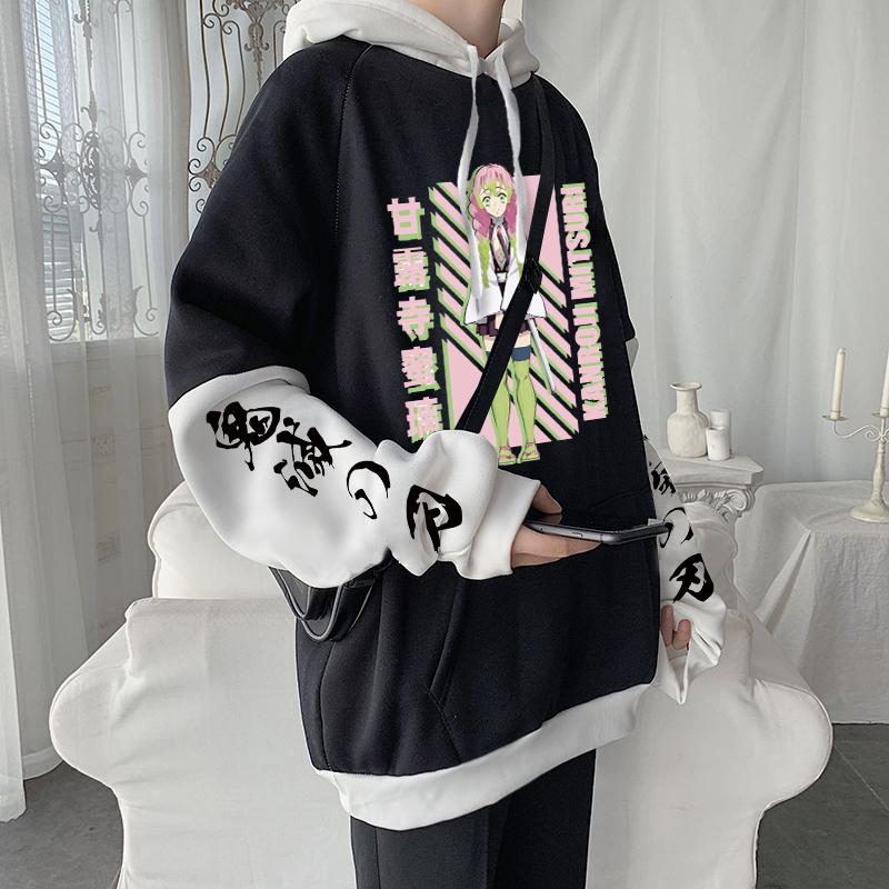 Anime Demon Slayer Mitsuri Kanroji Cute Cartoon Print Hooded Men Women Aesthetic Hoodies Oversized Pullover Harajuku Sweatshirt