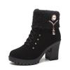 2025 Autumn and Winter Velvet Warm Women's Cotton Shoes High Heel Comfortable Metal Buckle Side Zipper Martin Boots Hairy Short Boots