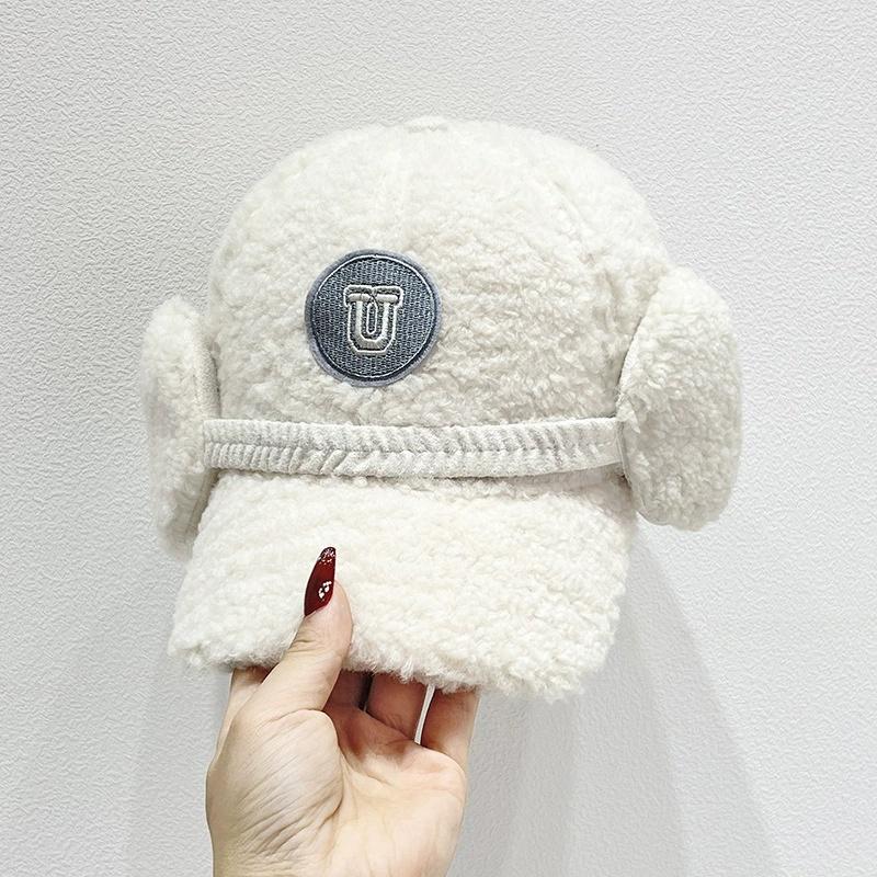 Imitation Lamb Wool Baseball Cap Girls Winter Thickened Warm Ear Protection Hat Versatile Letter Soft Plush Caps Solid Color