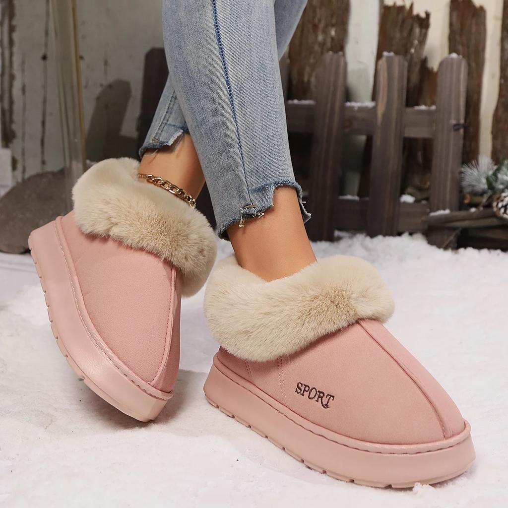 Anti-slip Thick Plush Snow Boots Women Faux Suede Platform Fur Winter Boots Woman Slip On Warm Cotton Padded Shoes Female 45