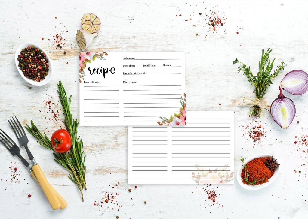 Inkdotpot Карточки с рецептами 4x6 дюймов (Набор из 50) , Толстые двухсторонние карточки премиум-класса - белые карточки для заметок с рецептами в современном стиле