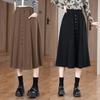 Women's Elastic Waist Midi Skirt - Spring/Autumn Style, Casual Slimming Fit with Pockets