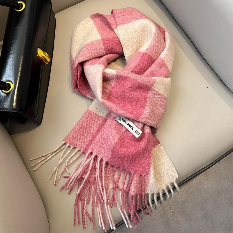 British Plaid Pure Wool Scarf Winter Women's Retro Blue Girls Couple Versatile Warm Scarf Men's Gift