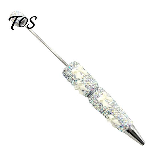 Gift Pen for Women Glitter Beadable Ballpoint Pen, Rhinestone Bow Beaded Handmade DIY Decorative Writing Bling Black Ink Pens Making, School