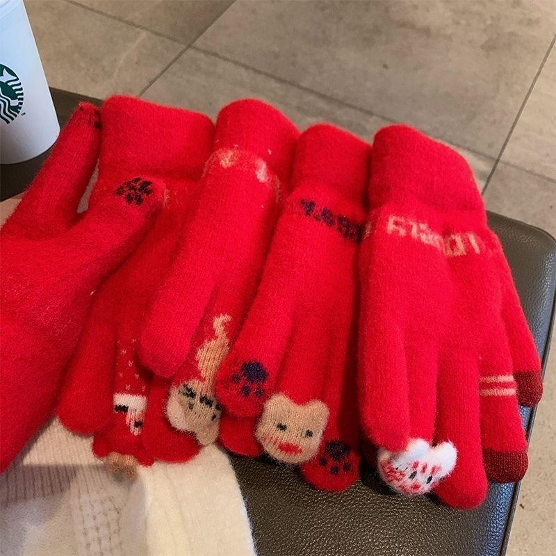Праздничные красные плюшевые перчатки с сенсорным экраном «Олень» — теплый и милый зимний аксессуар для женщин и студентов