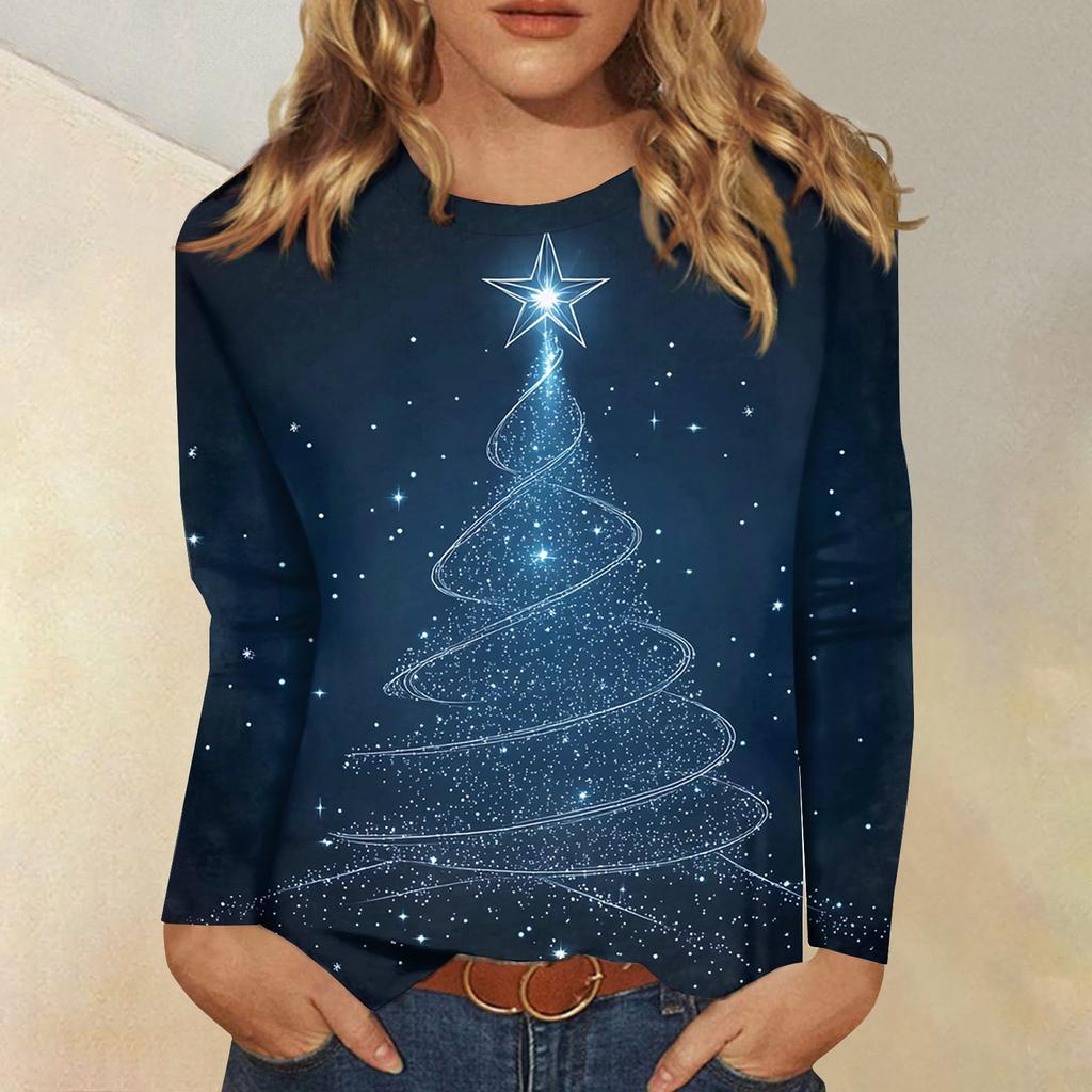 Женская модная повседневная футболка с круглым вырезом и длинным рукавом с принтом, топ