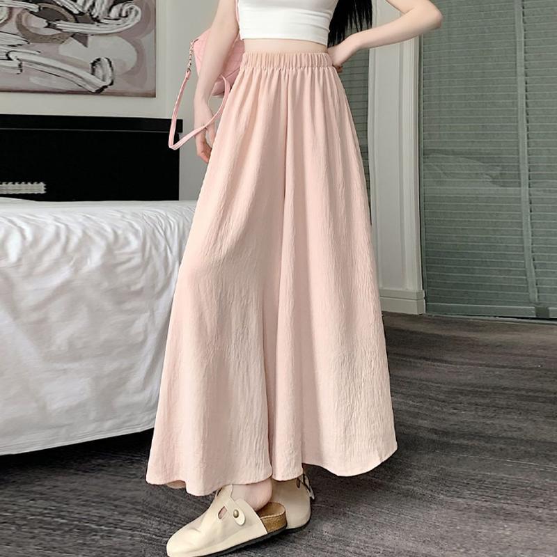 Kawaii White Long Pants Women Korean Fashion Sweet Patchwork High Waist Loose A-line Skirt Pant Casual Soft Girls